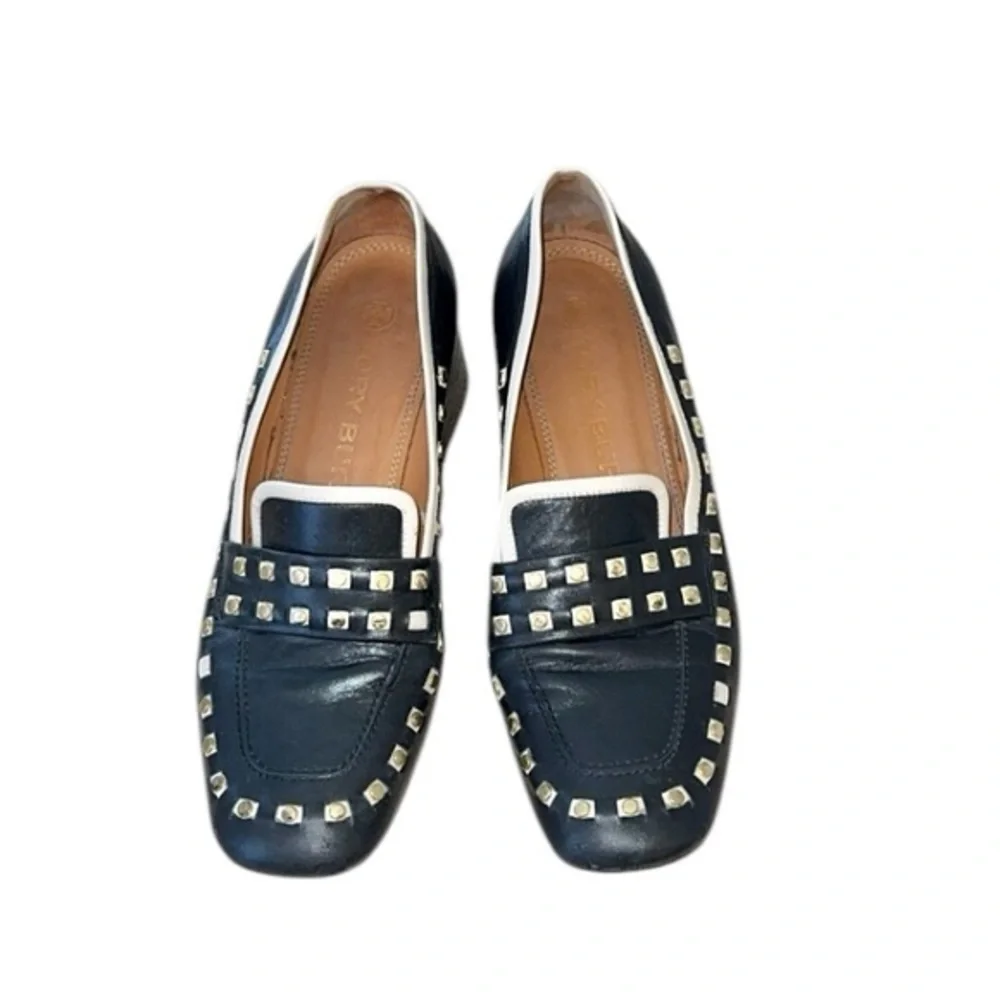 Tory Burch Perfect‎ Black Dolce Leather Studded Block Heel Slip On Loafers 7.5
